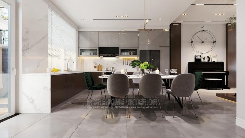 Mẫu tủ bếp chữ L đẹp, hiện đại, có cửa sổ cho nhà biệt thự Tủ bếp chữ L