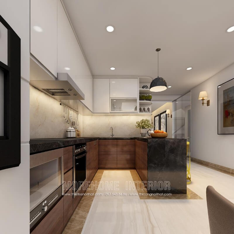 Tủ bếp chữ U có ưu điểm là mang tới không gian riêng cho các bà nội trợ khi nấu ăn ngoài ra còn vô cùng thuận tiện cho việc sắp xếp đồ đạc nhà bếp gọn gàng, ngăn nắp hơn Tủ bếp hiện đại, tủ bếp chữ u, tủ bếp chữ i, tủ bếp chữ l