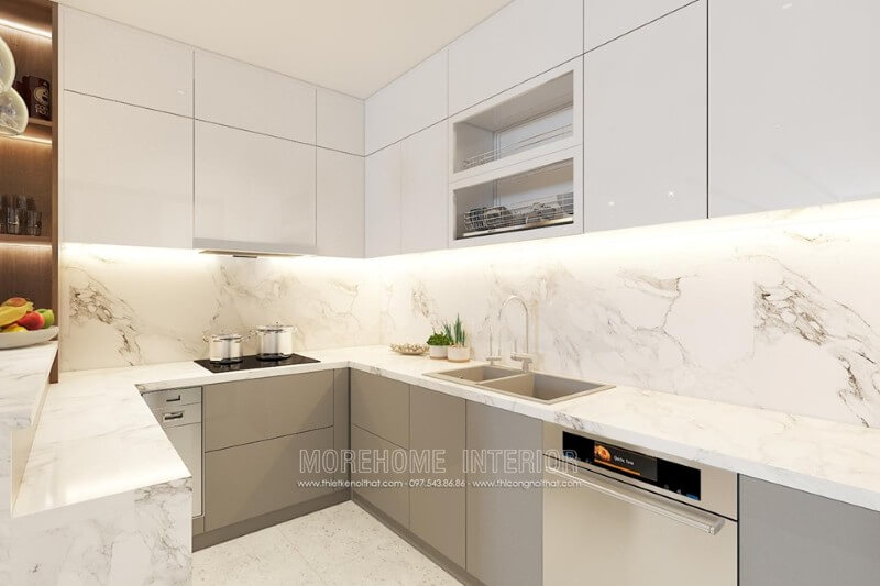 Căn bếp hiện đại với đồ nội thất tiện nghi, đáp ứng hoàn hảo mong muốn của người nội trợ Thiết kế phòng bếp, tủ bếp gỗ An Cường