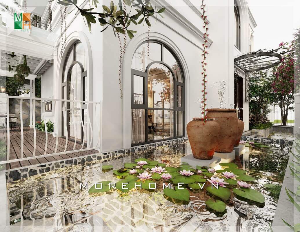 Thiết kế tiểu cảnh sân vườn quanh biệt thự sang trọng và có tính thẩm mỹ cao.