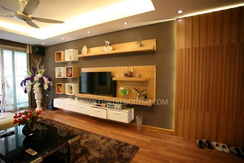 Kệ tivi treo tường hiện đại gỗ công nghiệp giúp tiết kiệm không gian sử dụng của căn hộ