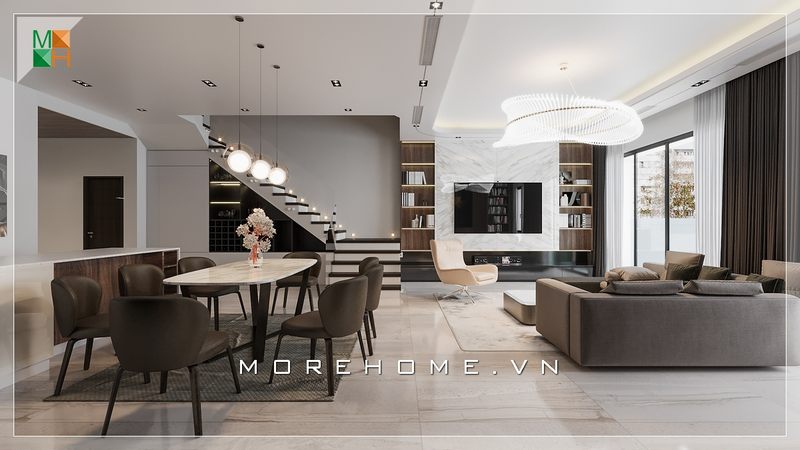 Ấn tượng mẫu thiết kế phòng khách liền phòng ăn hiện đại cho chung cư, nhà phố, biệt thự