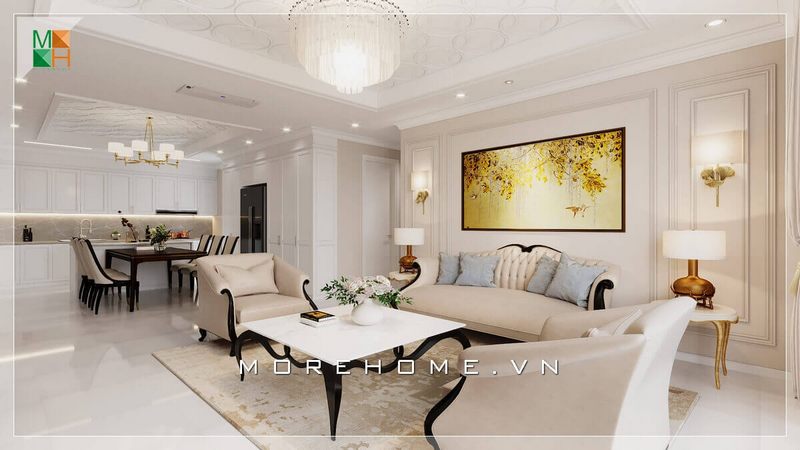 Ấn tượng với cách trang trí nội thất phòng khách khoa học dành cho chung cư, nhà phố, biệt thự. Thiết kế mở kết hợp giữa phòng bếp liền phòng ăn. Điều này tạo ra sự gắn kết và dễ dàng di chuyển trong quá trình phục vụ nhu cầu sinh hoạt hàng ngày của gia chủ.