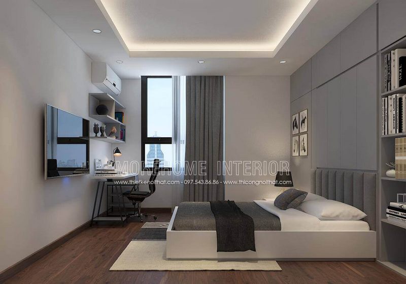 Kiến trúc nội thất phòng ngủ master hiện đại với các thiết bị nổi bật tiện nghi.