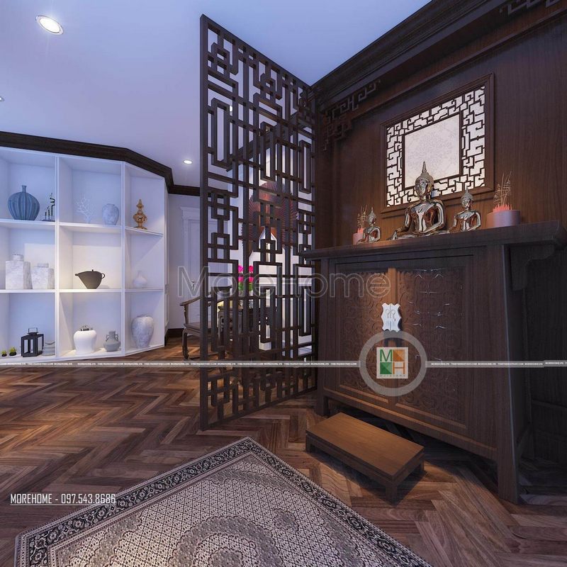 Tủ thờ phật gỗ óc chó cao cấp với đường nét họa tiết được chặm khắc tỉ mỉ và đẹp mắt.