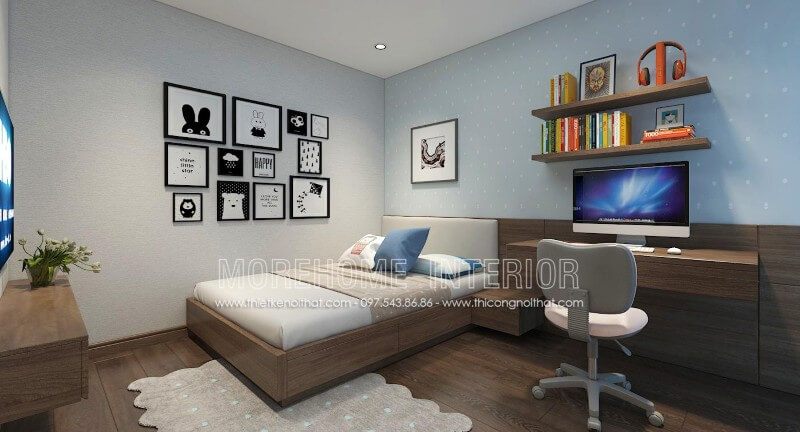 Mẫu giường ngủ đơn với ngăn kéo bên dưới giúp lưu trữ vật dụng gọn gàng, tiết kiệm không gian, phù hợp với những căn hộ chung cư có diện tích nhỏ.